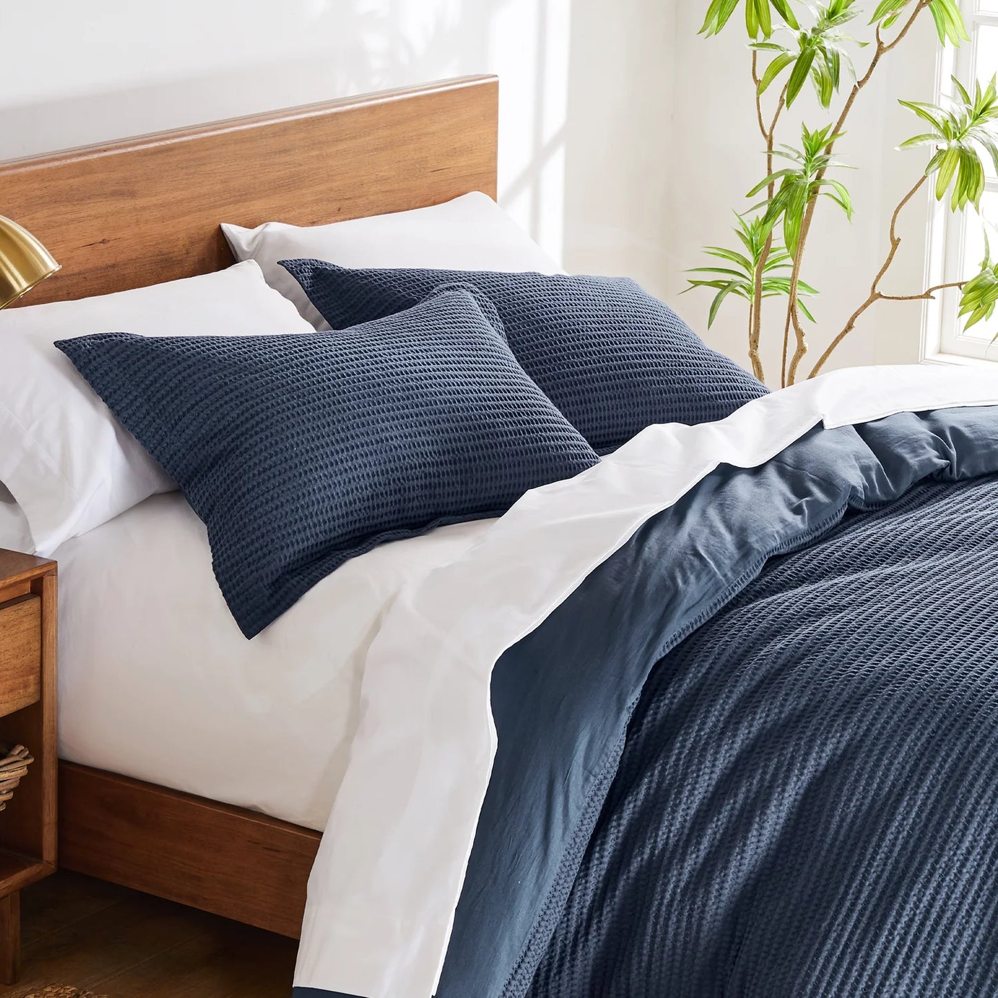 Cloud Waffle 100% Cotton Duvet Cover Set 3PC - Nautical Duvet Set - Navy