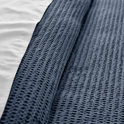 Cloud Waffle 100% Cotton Duvet Cover Set 3PC - Nautical Duvet Set - Navy