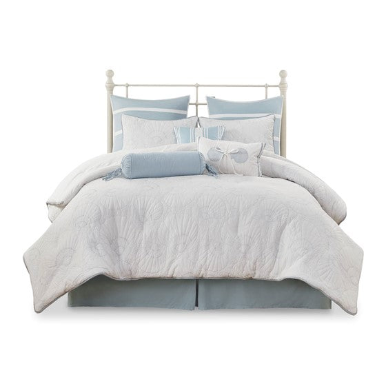 Coastal Crystal Beach Light Blue & White Comforter Set - Quahog Bay Bedding