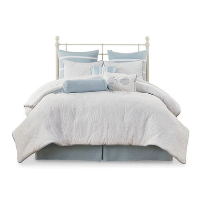 Coastal Crystal Beach Light Blue & White Comforter Set - Quahog Bay Bedding