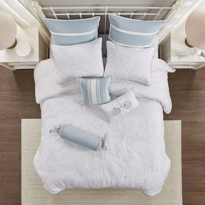 Coastal Crystal Beach Light Blue & White Comforter Set - Quahog Bay Bedding