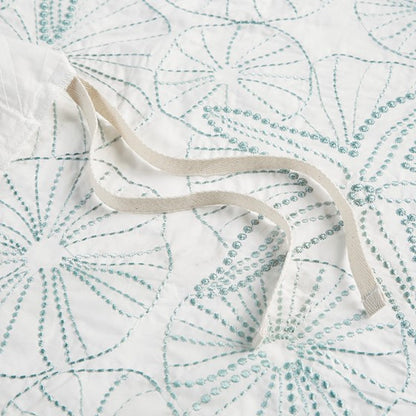 Coastal Maya Bay Duvet Cover Set 3PC - White With Seafoam Blue Hues - Quahog Bay Bedding