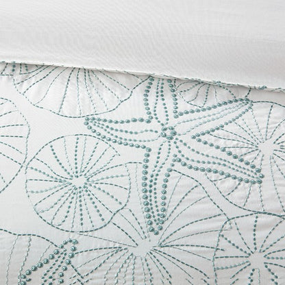 Coastal Maya Bay Duvet Cover Set 3PC - White With Seafoam Blue Hues - Quahog Bay Bedding