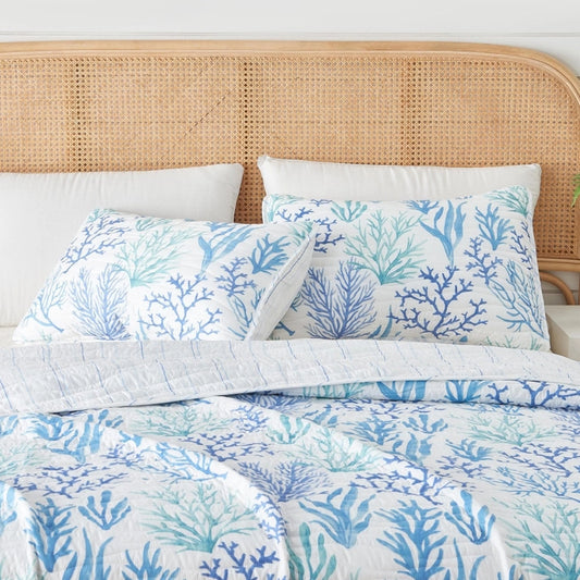 Coastal Blue Coral Quilt Amelia Island 3PC