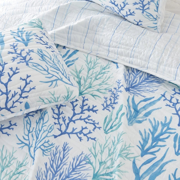 Coastal Blue Coral Quilt Amelia Island 3PC