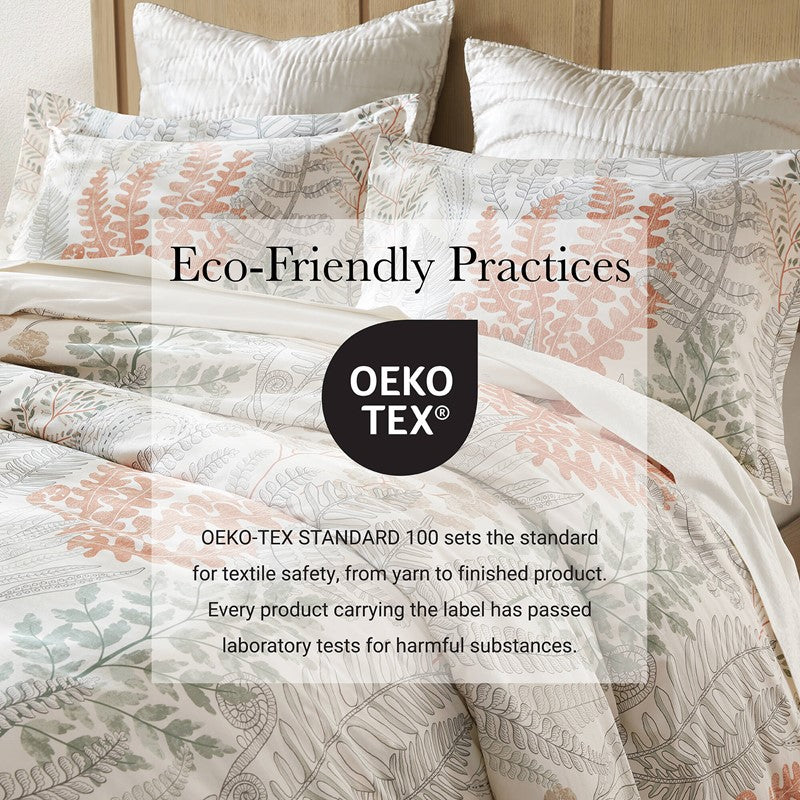 Coastal Linen Botanical Duvet Cover Set 100% Cotton Sateen Duvet Set