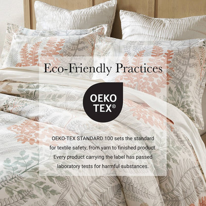 Coastal Linen Botanical Duvet Cover Set 100% Cotton Sateen Duvet Set