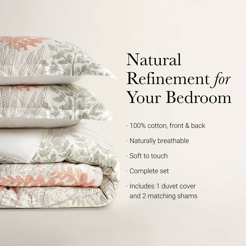 Coastal Linen Botanical Duvet Cover Set 100% Cotton Sateen Duvet Set
