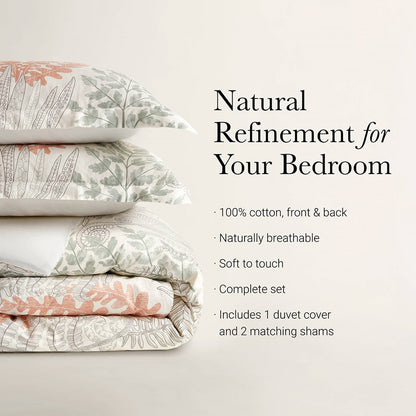 Coastal Linen Botanical Duvet Cover Set 100% Cotton Sateen Duvet Set