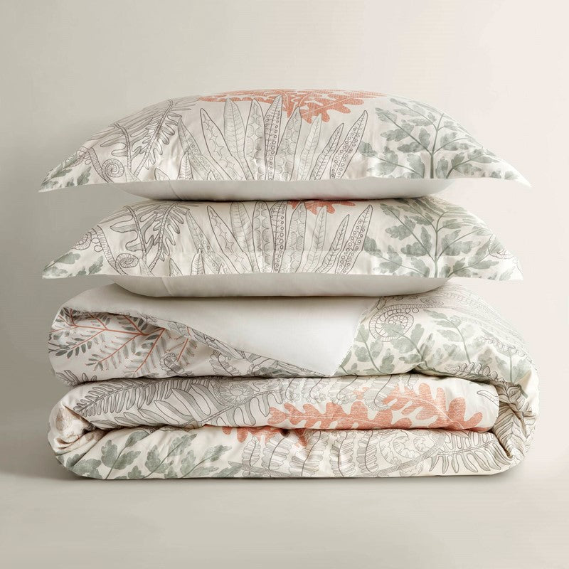 Coastal Linen Botanical Duvet Cover Set 100% Cotton Sateen Duvet Set