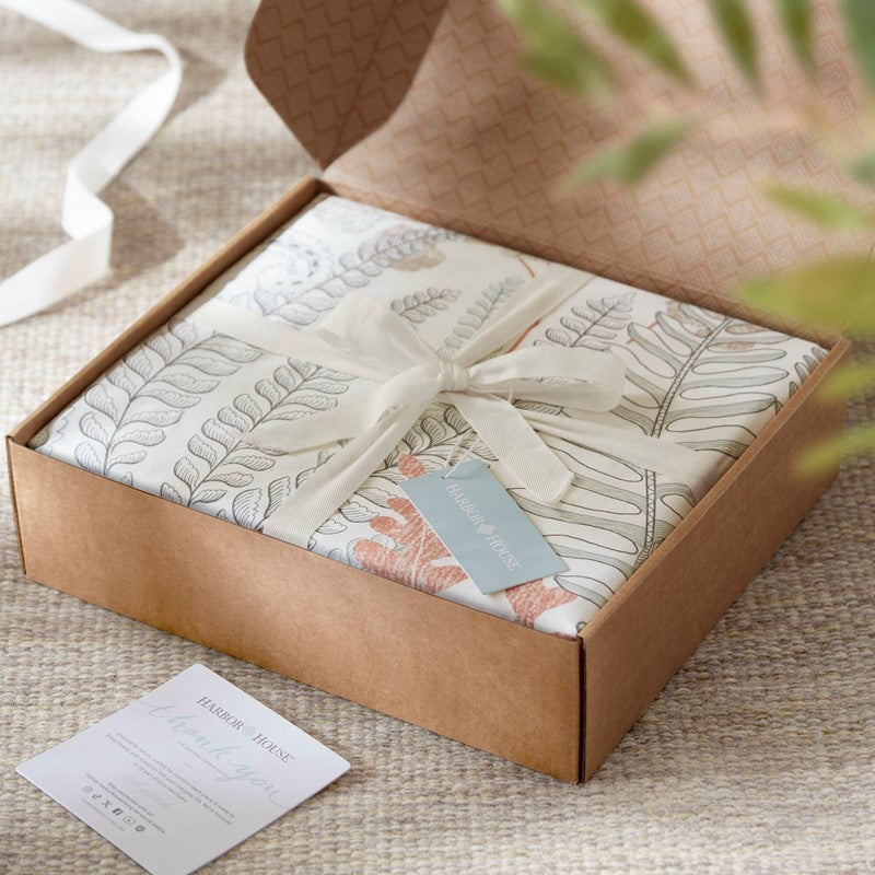 Coastal Linen Botanical Duvet Cover Set 100% Cotton Sateen Duvet Set
