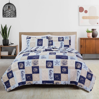 Universal V Berth Nautical Seascape Patchwork Quilt Set 3PC