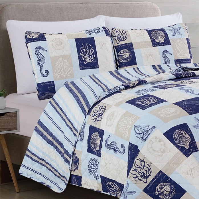 Universal V Berth Nautical Seascape Patchwork Quilt Set 3PC