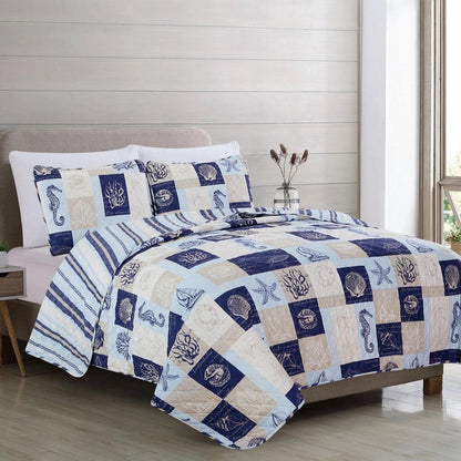 Universal V Berth Nautical Seascape Patchwork Quilt Set 3PC