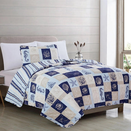 Universal V Berth Nautical Seascape Patchwork Quilt Set 3PC