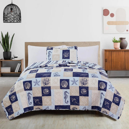 Universal V Berth Nautical Seascape Patchwork Quilt Set 3PC