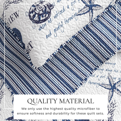 Sale! Queen Coastal Catalina Quilt Set 3PC - Lightweight Microfiber