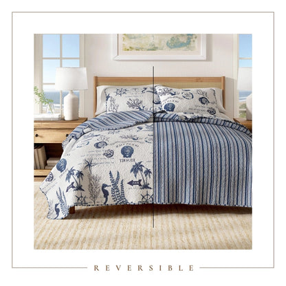 Sale! Queen Coastal Catalina Quilt Set 3PC - Lightweight Microfiber