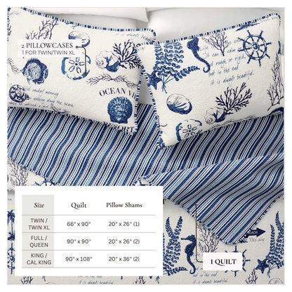 Sale! Queen Coastal Catalina Quilt Set 3PC - Lightweight Microfiber