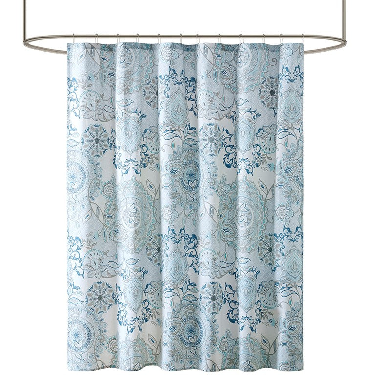 Coastal Blue Isla Printed Cotton Shower Curtain - Coastal Shower Curtains