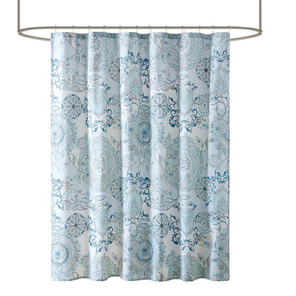 Coastal Blue Isla Printed Cotton Shower Curtain - Coastal Shower Curtains