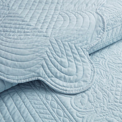 Coastal Scalloped Edge Quilt Set 3PC - Blue