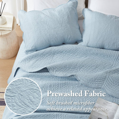 Coastal Scalloped Edge Quilt Set 3PC - Blue