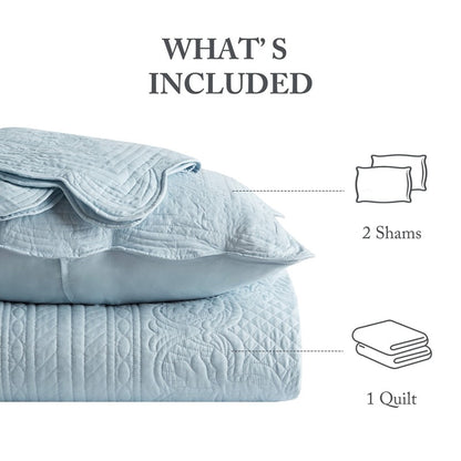 Coastal Scalloped Edge Quilt Set 3PC - Blue