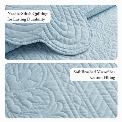 Coastal Scalloped Edge Quilt Set 3PC - Blue