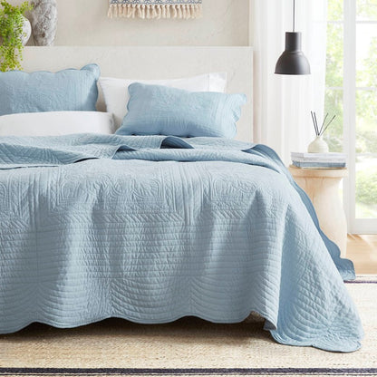 Coastal Scalloped Edge Quilt Set 3PC - Blue