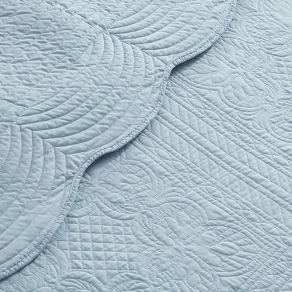 Coastal Scalloped Edge Quilt Set 3PC - Blue