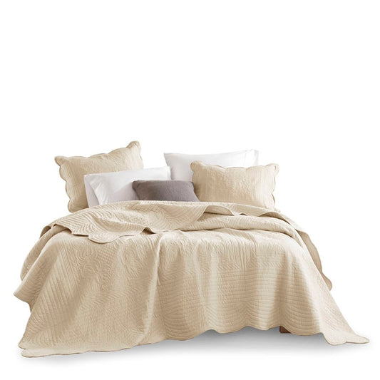 Coastal Scalloped Edge Quilt Set 3PC - Cream