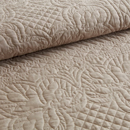 Coastal Scalloped Edge Quilt Set 3PC - Khaki