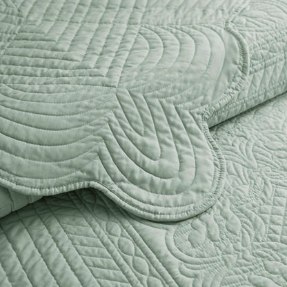 Coastal Scalloped Edge Quilt Set 3PC - Seafoam