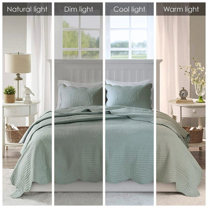 Coastal Scalloped Edge Quilt Set 3PC - Seafoam
