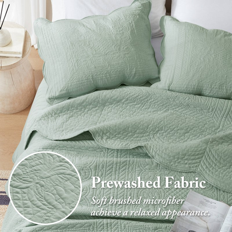 Coastal Scalloped Edge Quilt Set 3PC - Seafoam