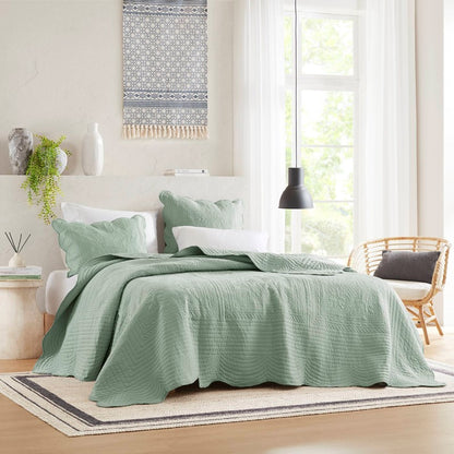 Coastal Scalloped Edge Quilt Set 3PC - Seafoam