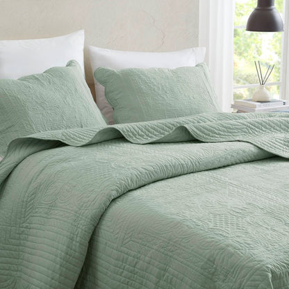 Coastal Scalloped Edge Quilt Set 3PC - Seafoam