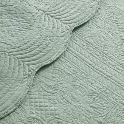 Coastal Scalloped Edge Quilt Set 3PC - Seafoam
