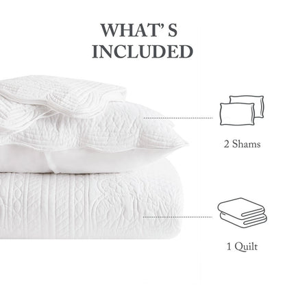 Coastal Scalloped Edge Quilt Set 3PC - White