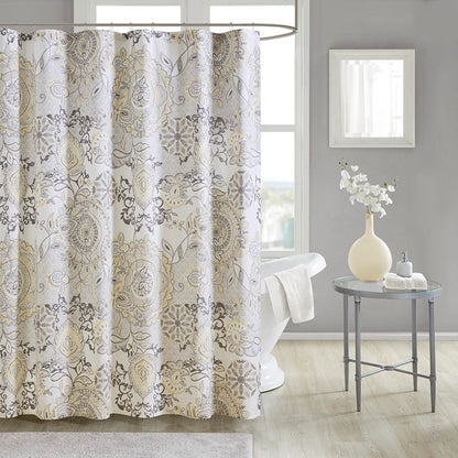 Coastal Yellow Isla Printed Cotton Shower Curtain - Coastal Shower Curtains