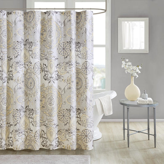 Coastal Yellow Isla Printed Cotton Shower Curtain - Coastal Shower Curtains