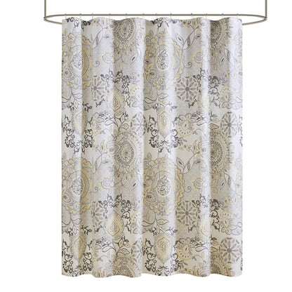Coastal Yellow Isla Printed Cotton Shower Curtain - Coastal Shower Curtains