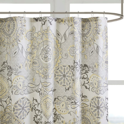 Coastal Yellow Isla Printed Cotton Shower Curtain - Coastal Shower Curtains