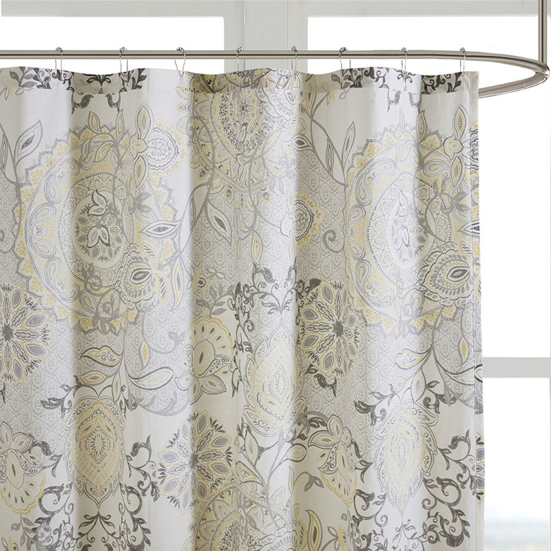 Coastal Yellow Isla Printed Cotton Shower Curtain - Coastal Shower Curtains