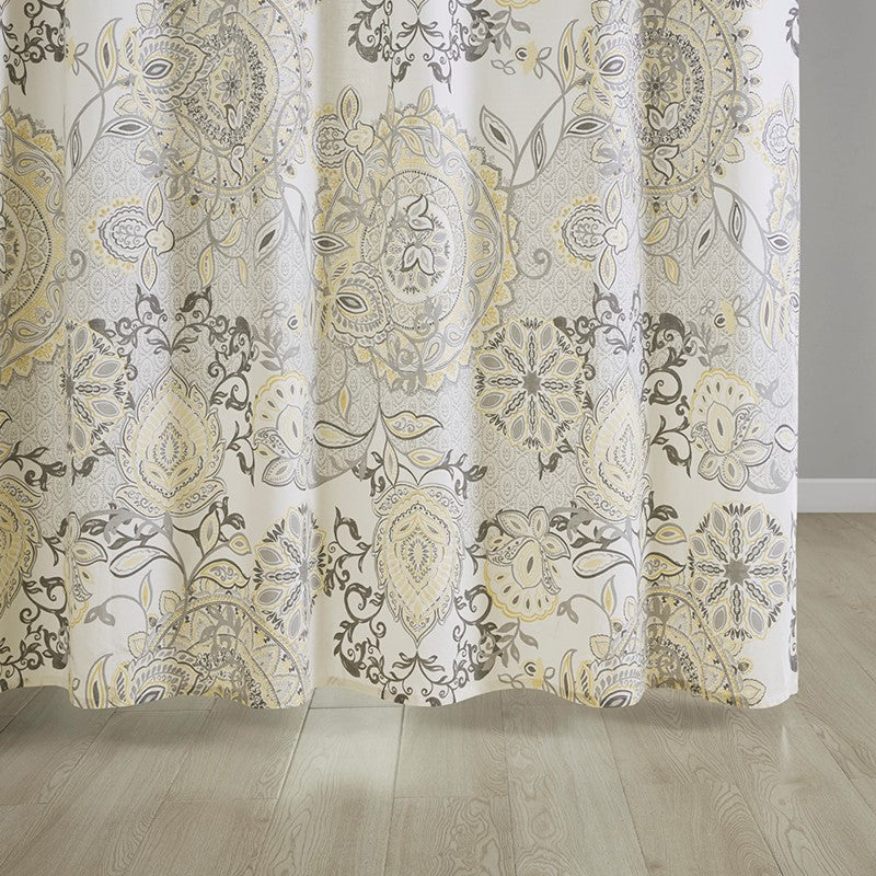 Coastal Yellow Isla Printed Cotton Shower Curtain - Coastal Shower Curtains