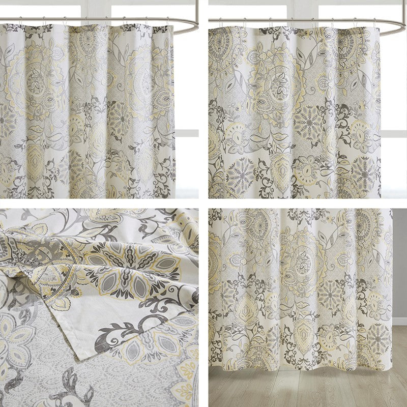 Coastal Yellow Isla Printed Cotton Shower Curtain - Coastal Shower Curtains
