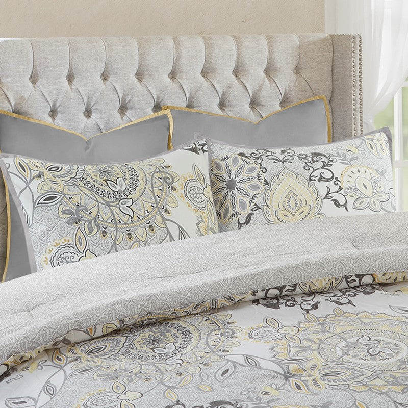 Coastal Yellow Medallion Floral Comforter Set - Cotton Isla 8PCS
