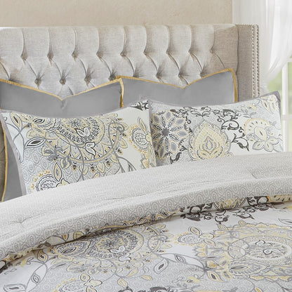 Coastal Yellow Medallion Floral Comforter Set - Cotton Isla 8PCS