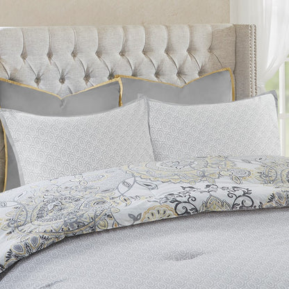 Coastal Yellow Medallion Floral Comforter Set - Cotton Isla 8PCS